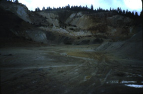 View in open pit, facing southwest, October 1983