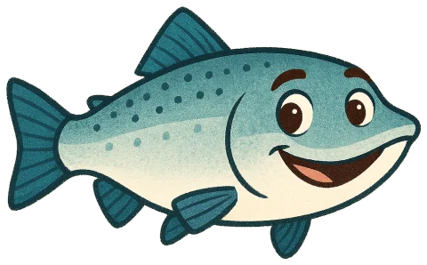 Illustration of a smiling juvenile Chinook salmon
