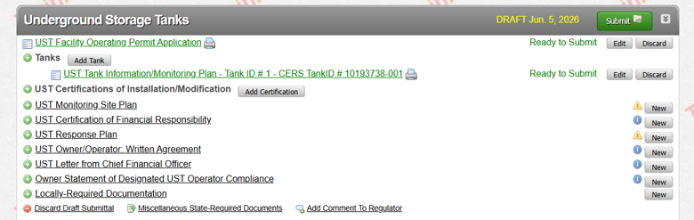 Screenshot of UST CERS upload options