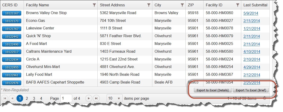 Screenshot of generating excel report from the UST Facility/Tank Data Download Report