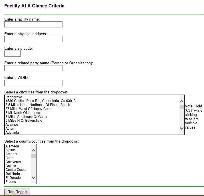 f a q 11a - facility at a glance criteria example