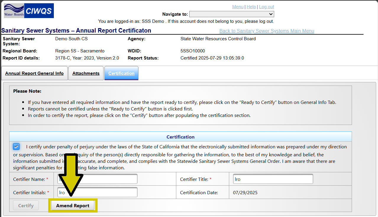 click the Amend report