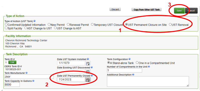 Screenshot of Tank Monitoring Plan