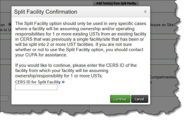 Screenshot of original facility CERS ID