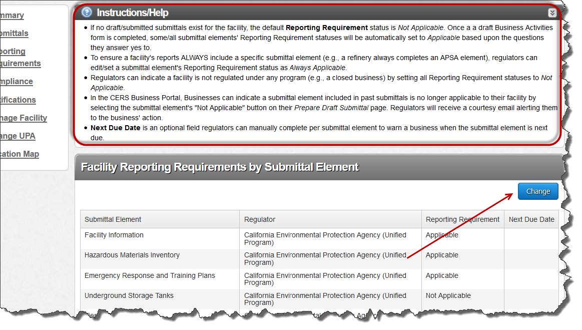 Screenshot of instructions and selecting the ‘Change’ button 